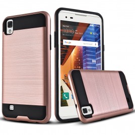 LG X Power Case, 2-Piece Style Hybrid Shockproof Hard Case Cover with [Premium Screen Protector] Hybird Shockproof And Circlemalls Stylus Pen (Rose Gold)